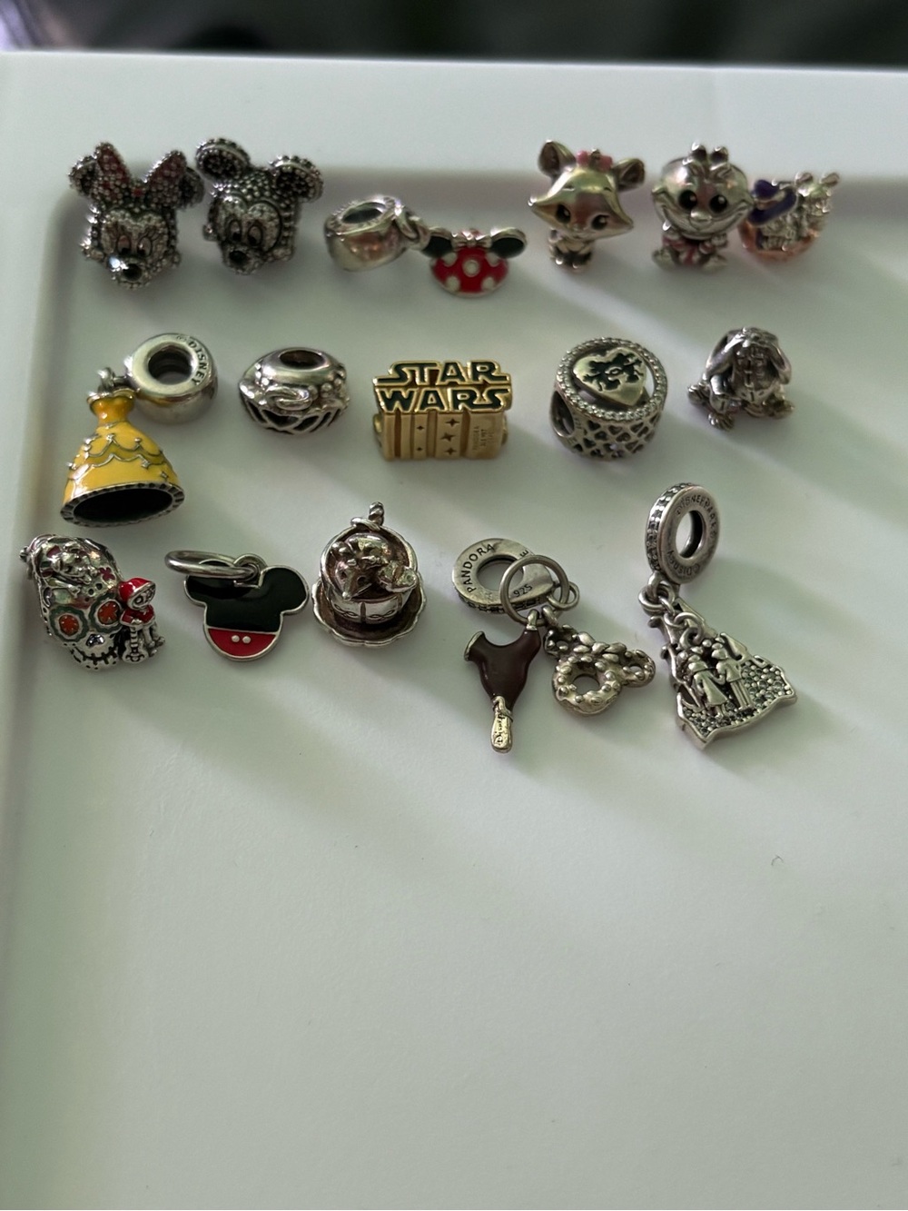 Pandora Disney & Star Wars Mixed Silver mm Charm Lot with Yellow and Red Accents